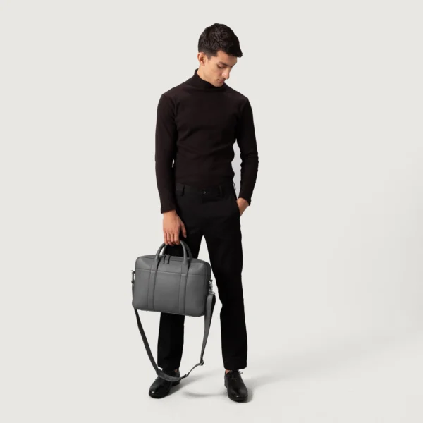 The Captain Grey Leather Briefcase - Image 12