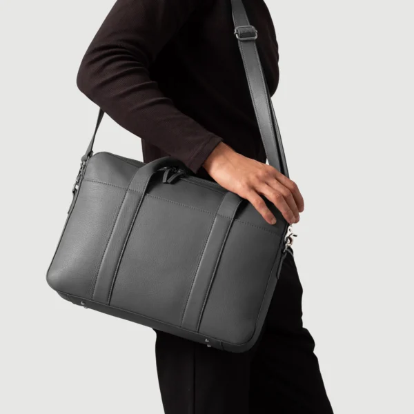 The Captain Grey Leather Briefcase - Image 7