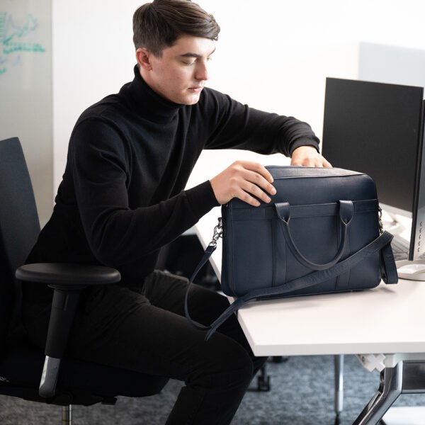 The Captain Grey Leather Briefcase - Image 10